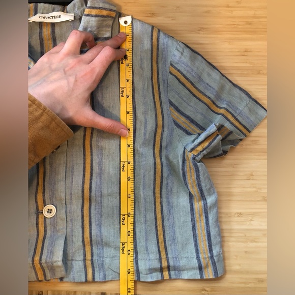 Caractere Striped Linen Button Up Cropped Made in Italy Blue Orange Small - Picture 8 of 10